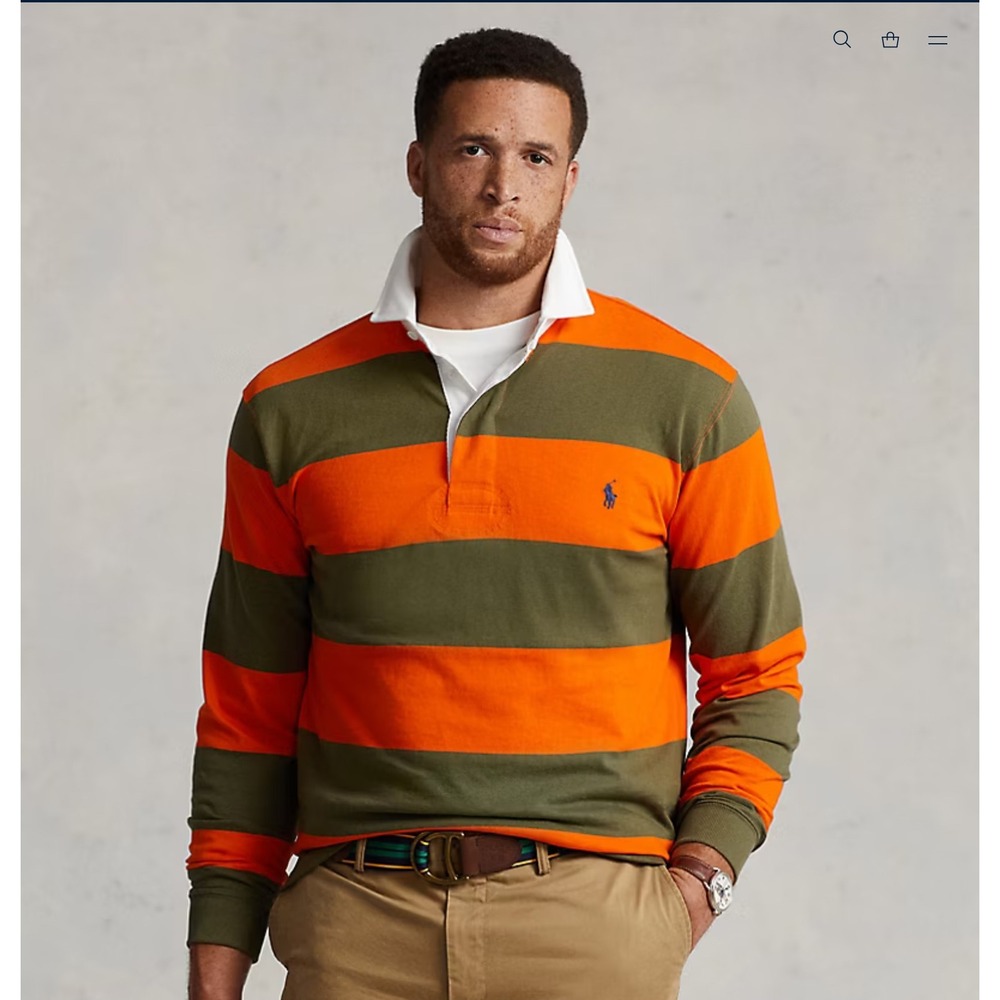 Polo Ralph Lauren Mens Rugby Shirt Classic Fit Striped Green Orange M NEW - Picture 2 of 7